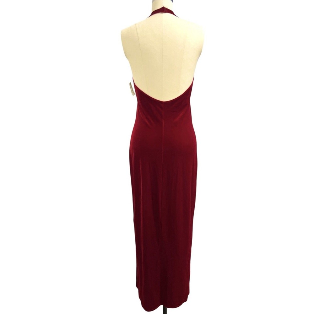 VTG 90s Y2K Laundry Shelli Segal Red Velvet Halter Maxi Dress Open Back NWT Sz M - Picture 5 of 16